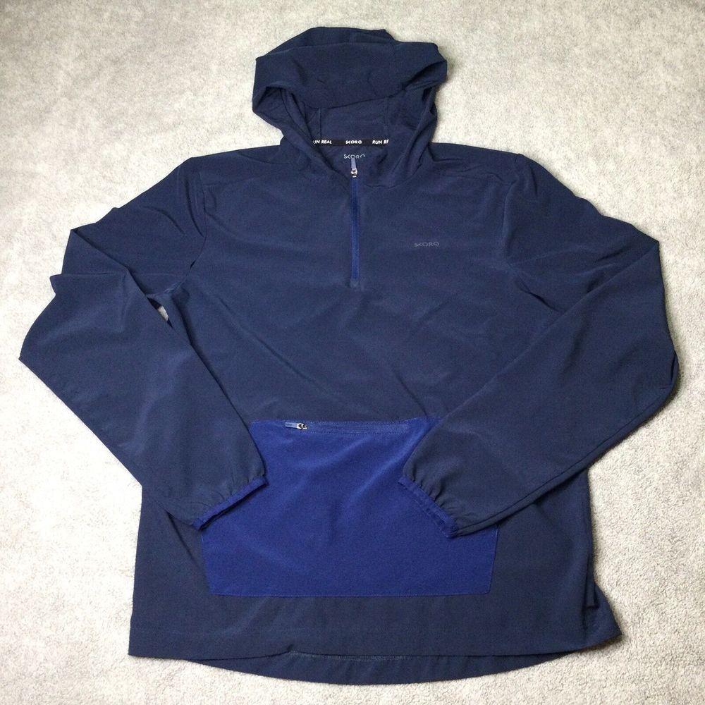 Skora Mens Hoodie Qwick Dry S Blue Zipper Pocket Running Casual Active